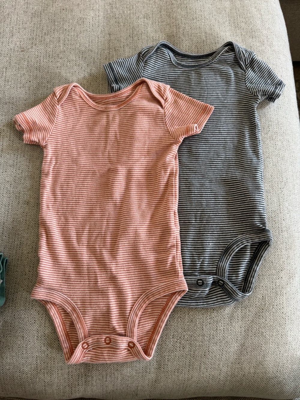 Carter's Striped Short-Sleeve One-Piece Bodysuits in Peach and Charcoal